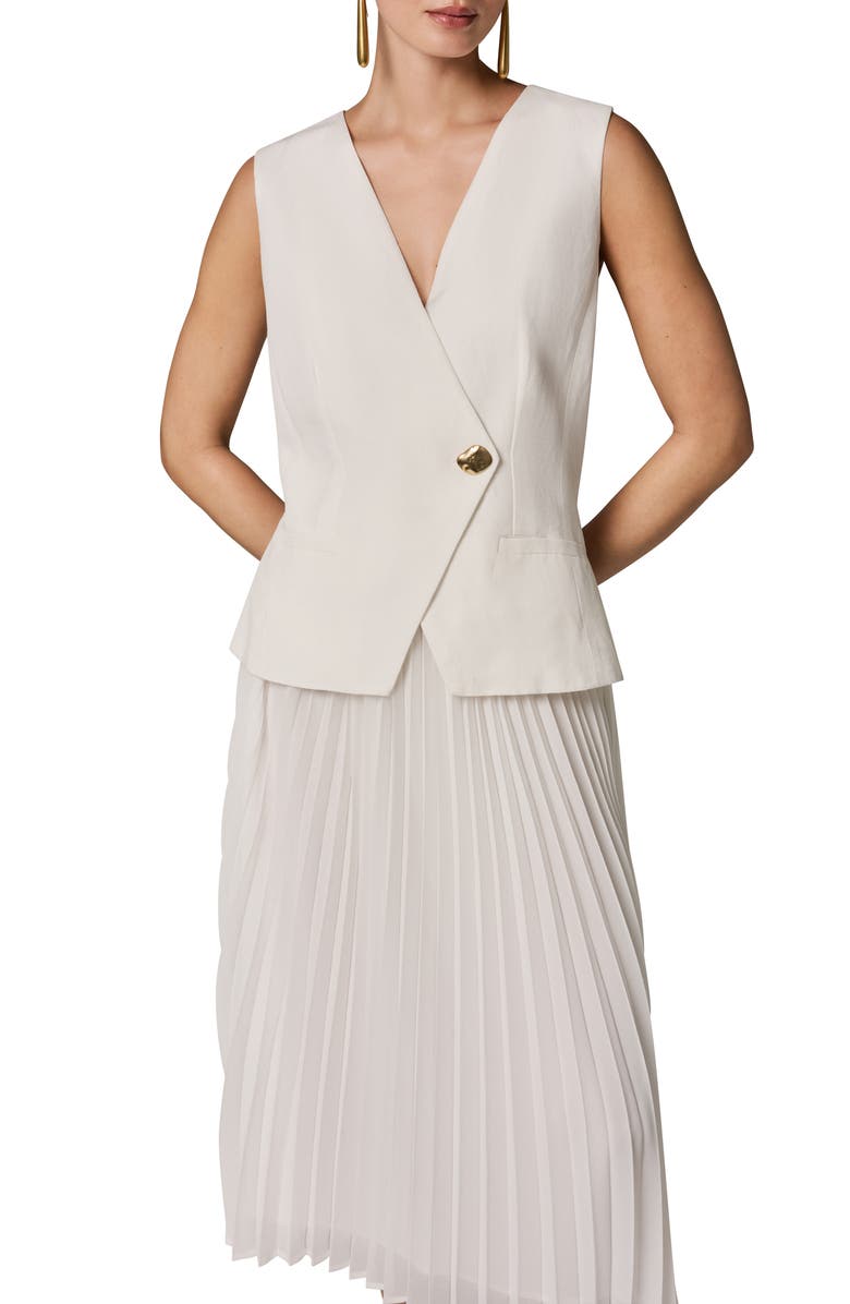 Donna Karan New York Mixed Media Linen Blend Pleated Midi Dress, Alternate, color, 