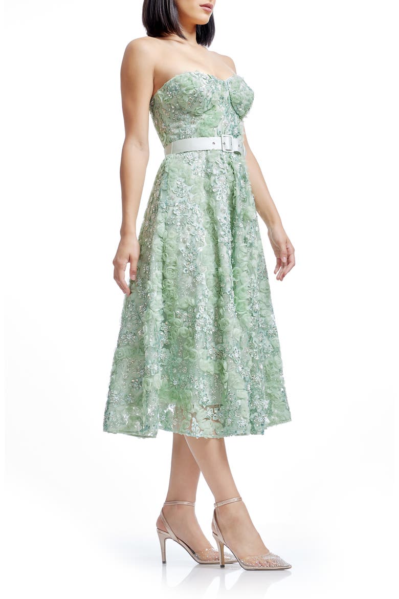 Mabel Beaded Floral Appliqué Strapless Belted Cocktail Dress<br> Mabel Embroidered Floral Strapless Cocktail Dress, Alternate, color, SAGE MULTI