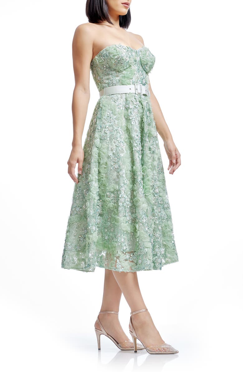 Dress the Population Mabel Beaded Floral Appliqué Strapless Belted Cocktail Dress<br> Mabel Embroidered Floral Strapless Cocktail Dress, Alternate, color, Sage Multi