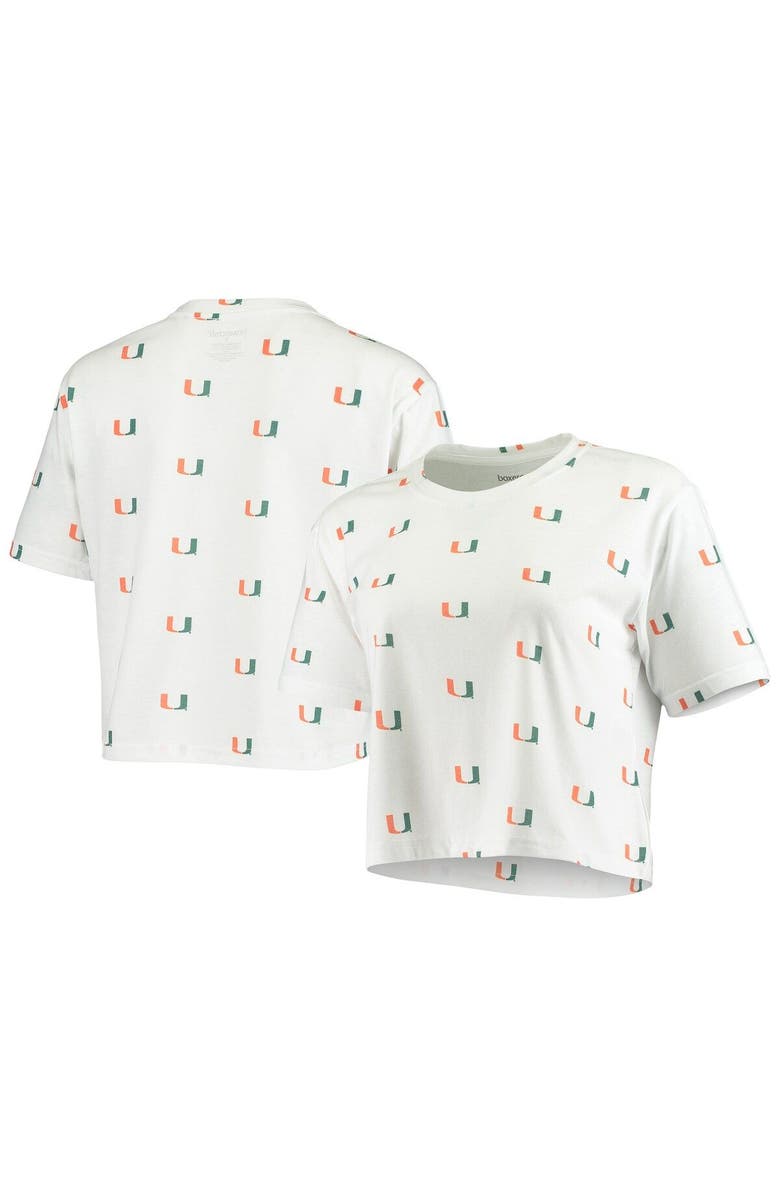BOXERCRAFT Women's White Miami Hurricanes Cropped Allover Print T-Shirt, Main, color, 