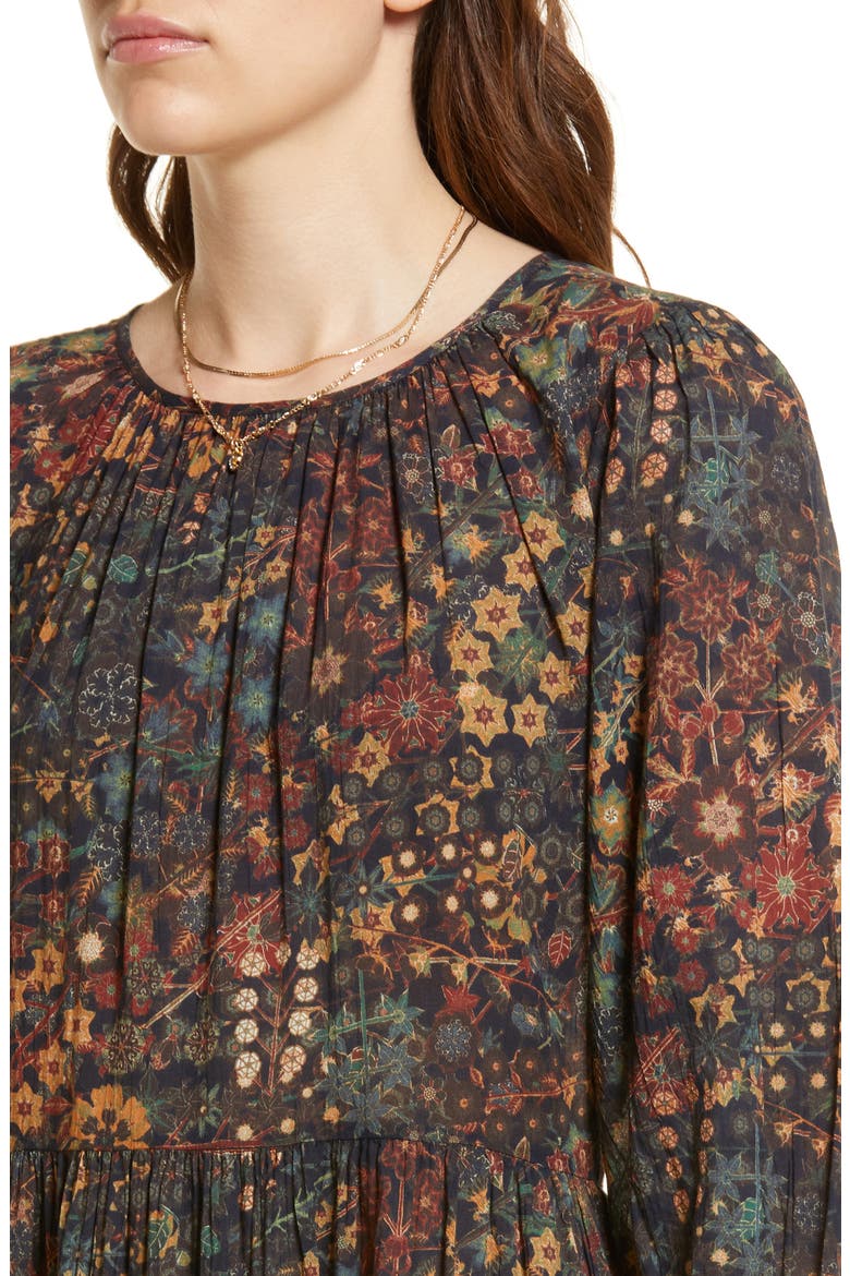 Floral Print Tiered Cotton Gauze Dress, Alternate, color, NAVY KALEIDOSCOPE GARDEN
