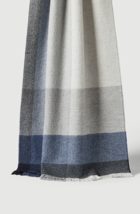 Wool and cashmere checked twill scarf