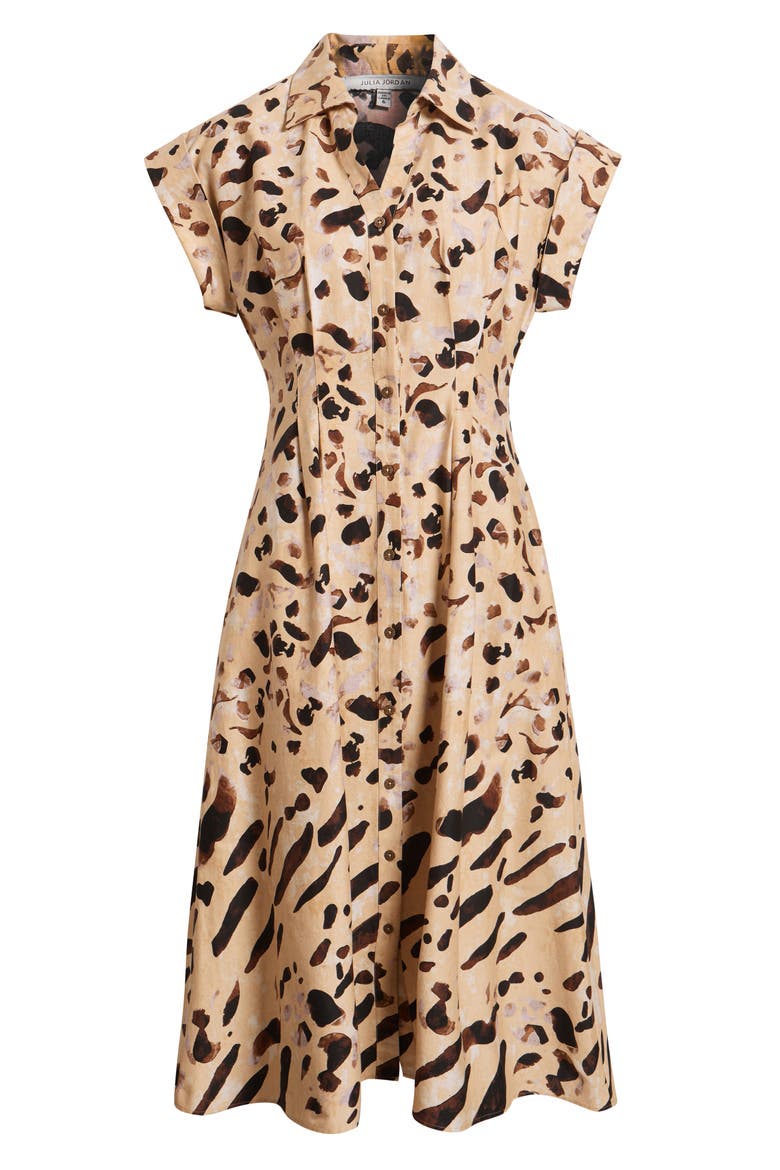 Abstract Animal Print Stretch Cotton Midi Shirtdress, Alternate, color, BROWN MULTI