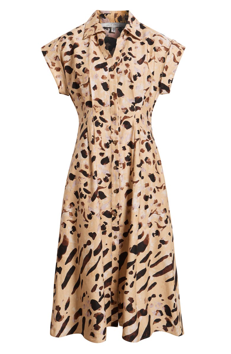 Julia Jordan Abstract Animal Print Stretch Cotton Midi Shirtdress, Alternate, color, Brown Multi
