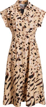 Julia Jordan Abstract Animal Print Stretch Cotton Midi Shirtdress