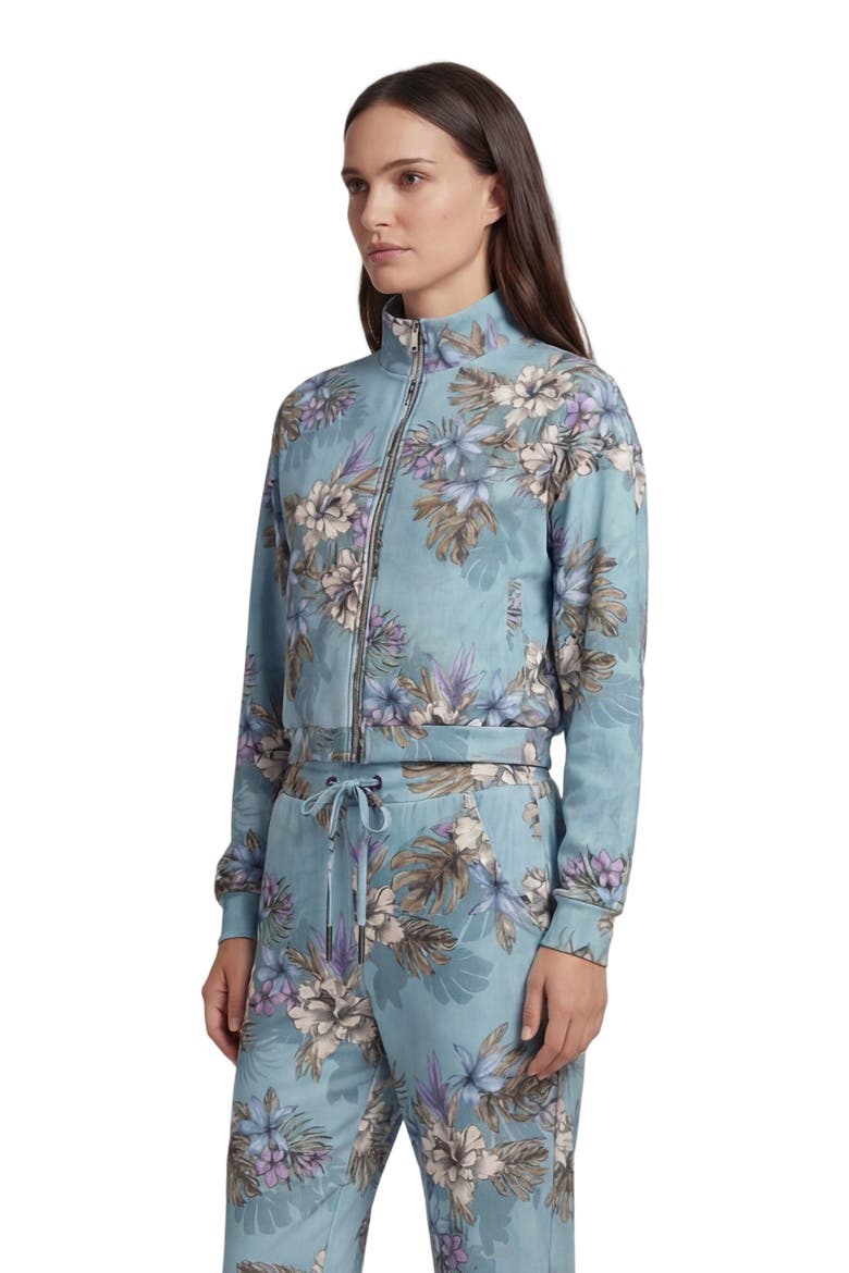 Exotic Floral Womens Cropped Zip Jacket, Alternate, color, EXOTIC FLORAL TEAL