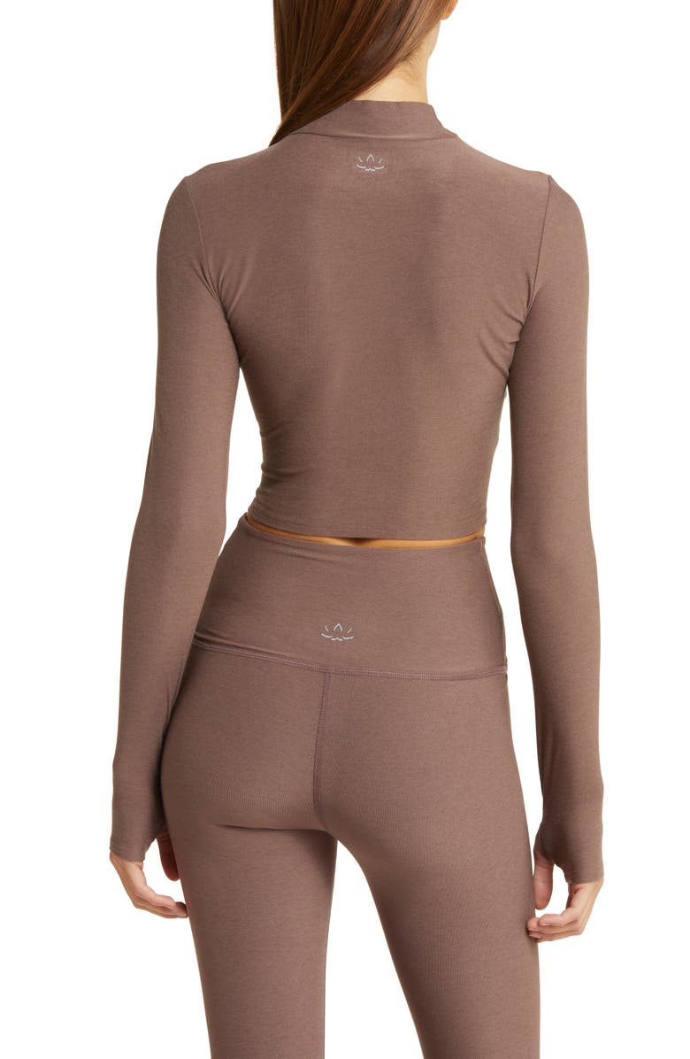 Beyond Yoga Moving On Featherweight Mock Neck Crop Top, Alternate, color, Truffle Heather