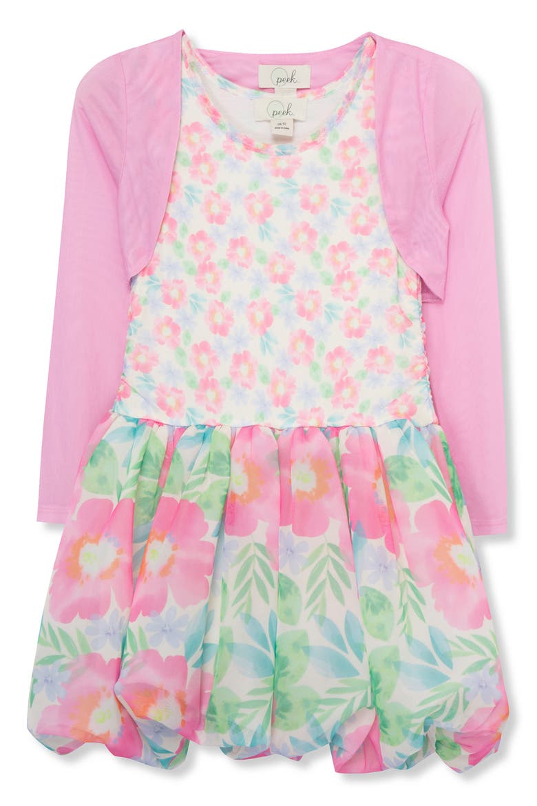 Kids' Floral Print Mesh Dress & Shrug Set, Main, color, PRINT