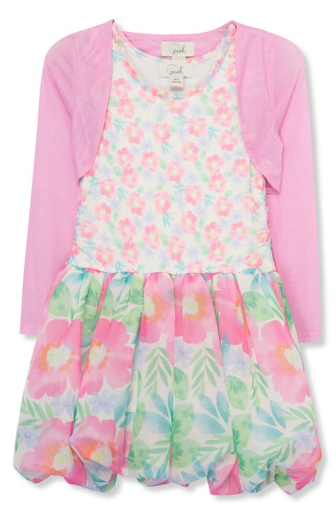 Kids' Floral Print Mesh Dress & Shrug Set (Toddler, Little Kid & Big Kid)