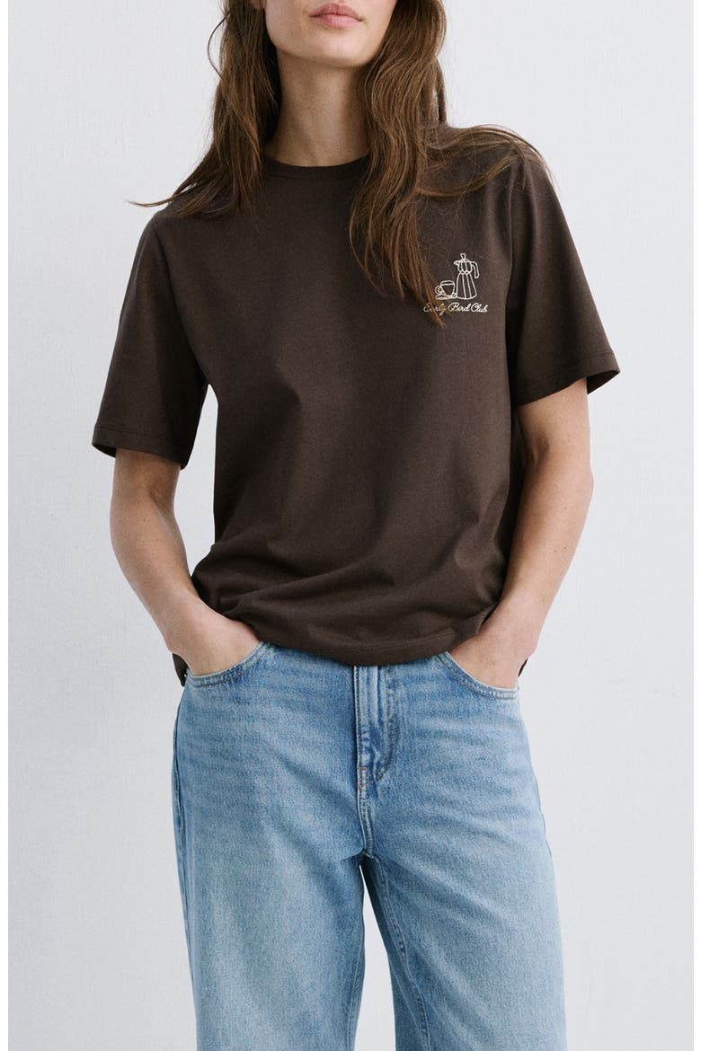 Embroidered Cotton T-Shirt, Main, color, BROWN