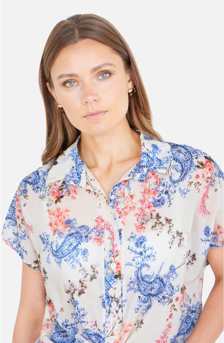 Yumi Cotton Paisley Print Tie Knot Shirt, Alternate, color, White