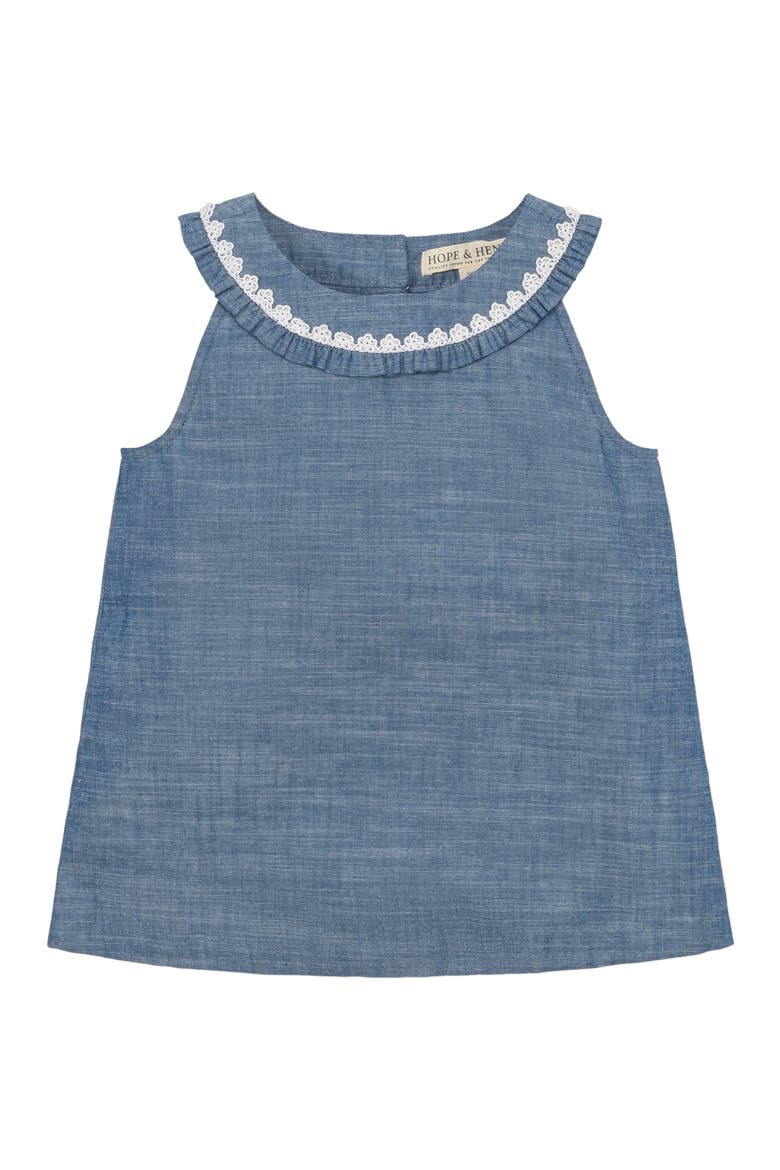 Girls' Organic Sleeveless Ruffle Collar Chambray Button Back Top , Infant, Main, color, Chambray Sleeveless Ruffle