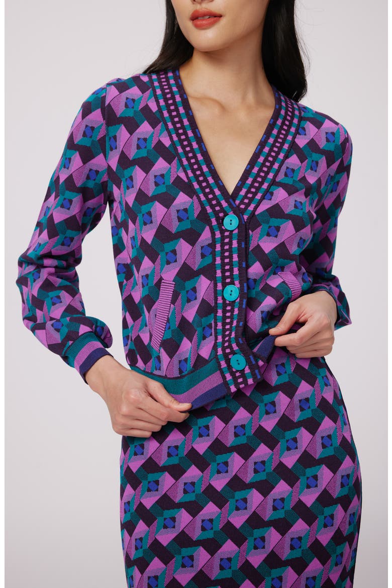 Bryant Geo Print Cardigan, Alternate, color, STAGE BOSS PINK