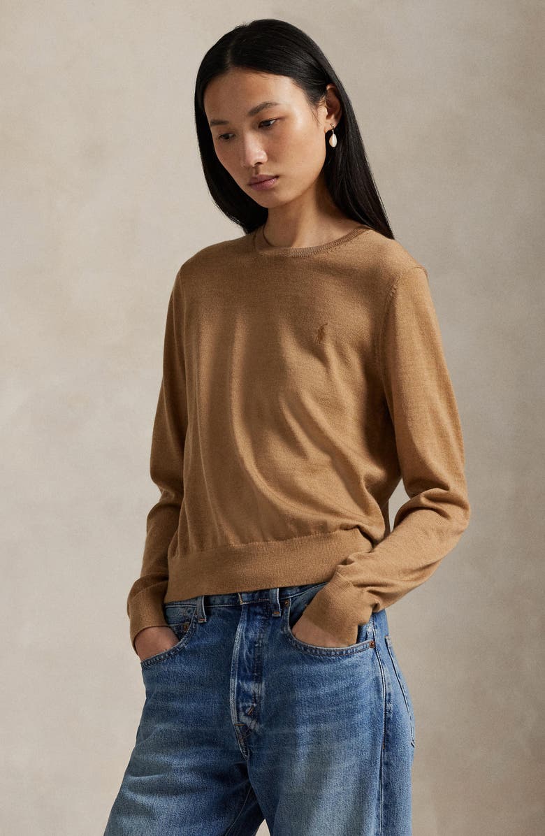 Polo Ralph Lauren Wool Crewneck Sweater, Alternate, color, Collection Camel Melange
