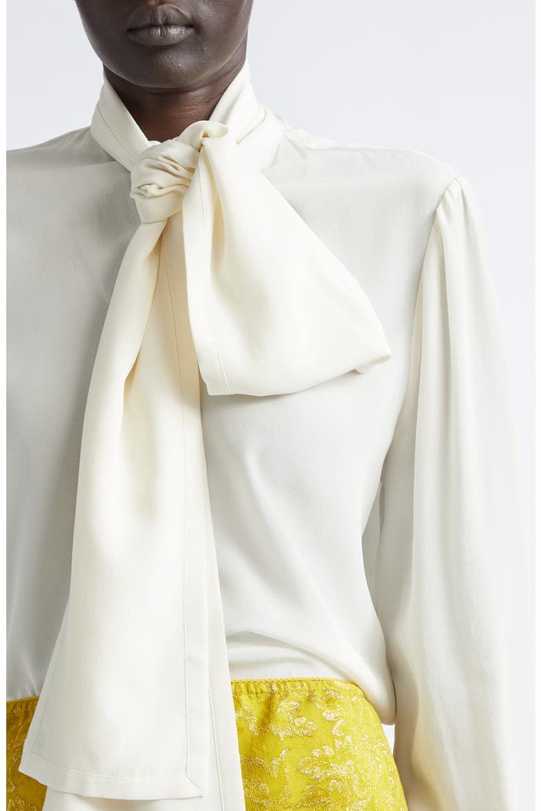 Tie Neck Silk Crêpe de Chine Button-Up Shirt, Alternate, color, CRAIE