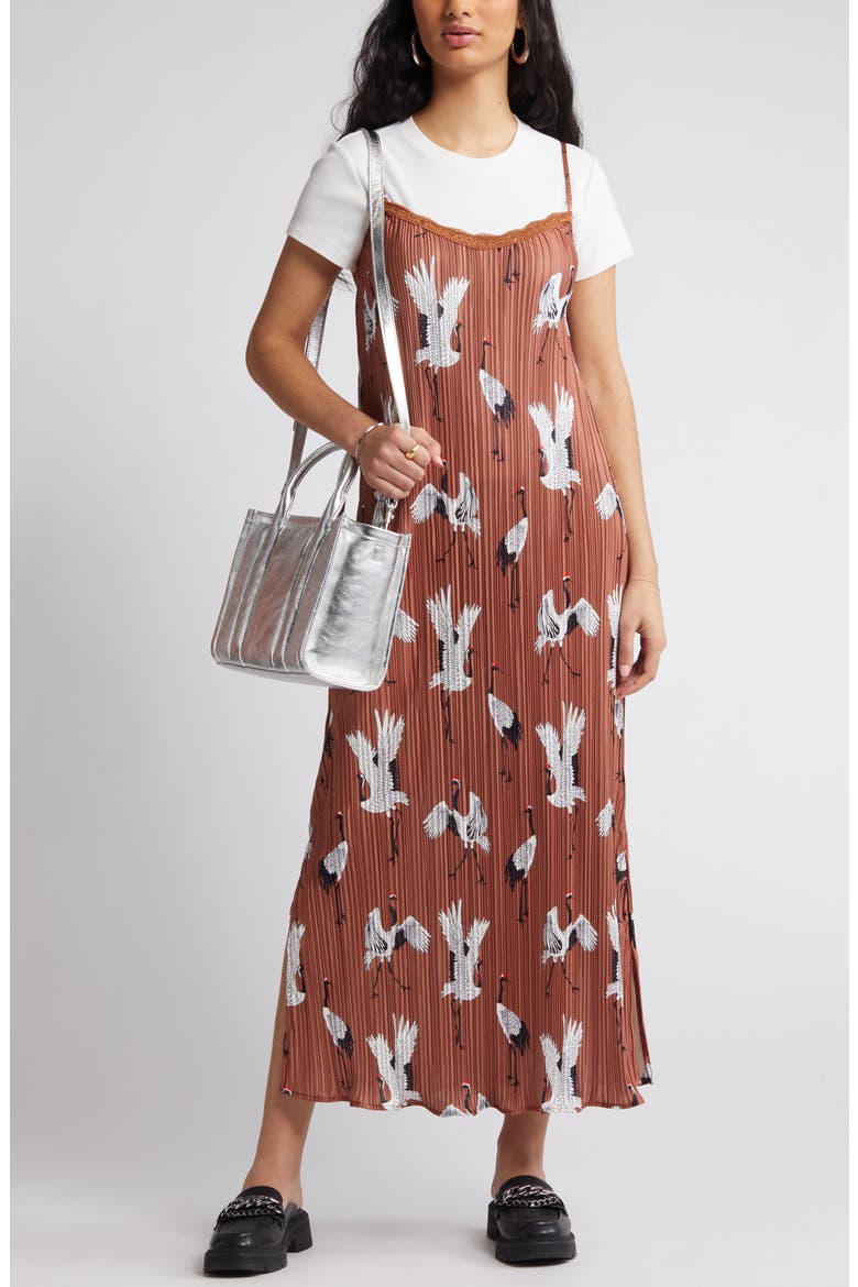Money Honey Plissé Midi Slipdress, Main, color, ETERNAL YOUTH