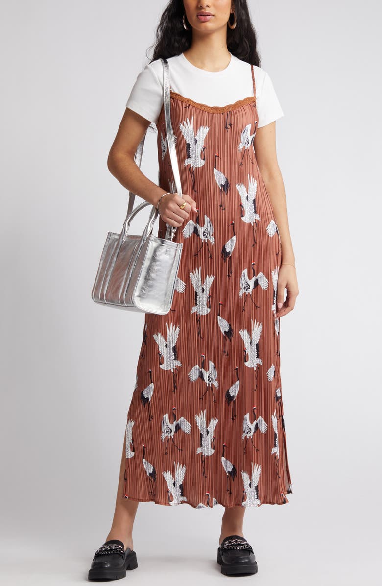 Dressed in Lala Money Honey Plissé Midi Slipdress, Main, color, 