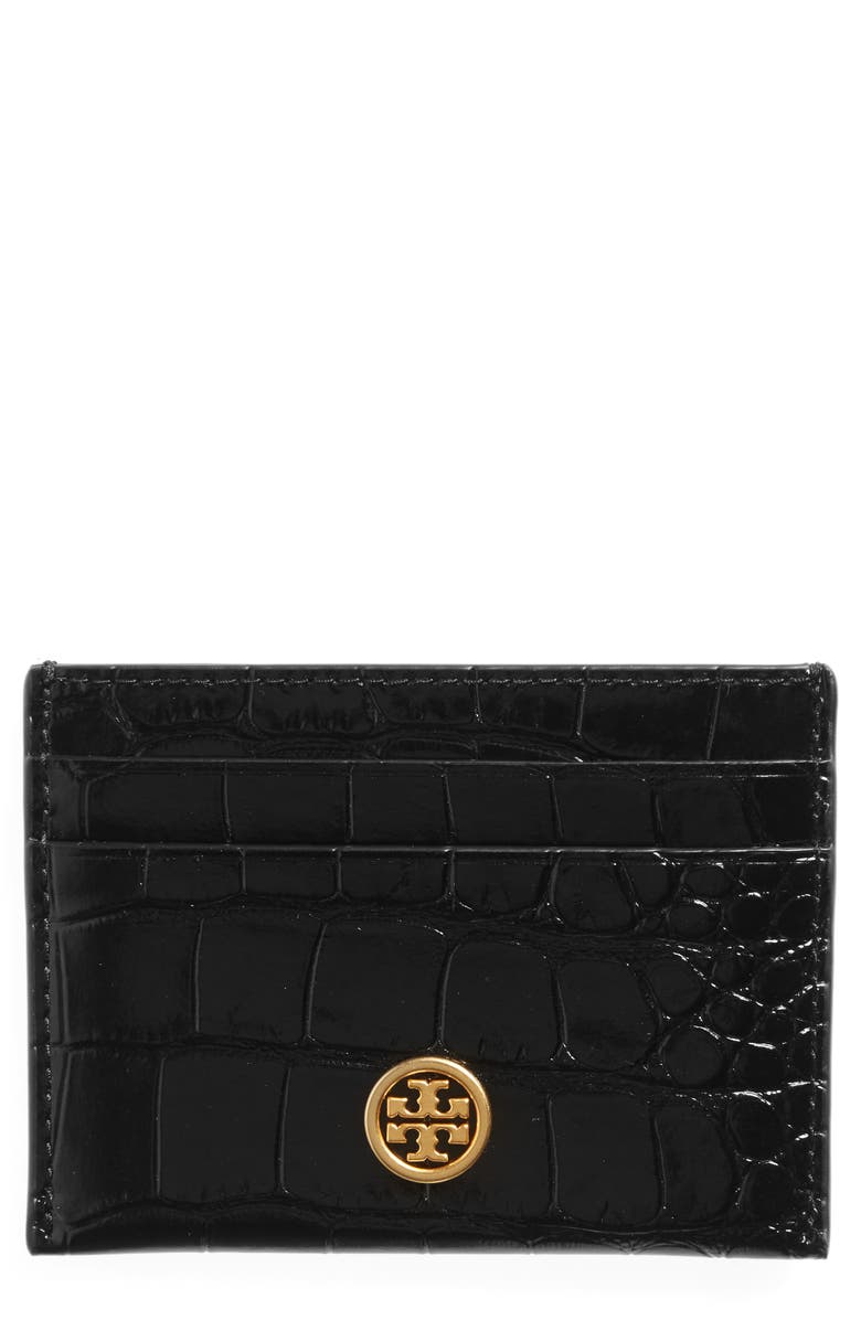 Tory Burch Robinson Croc Embossed Leather Card Case, Main, color, 
