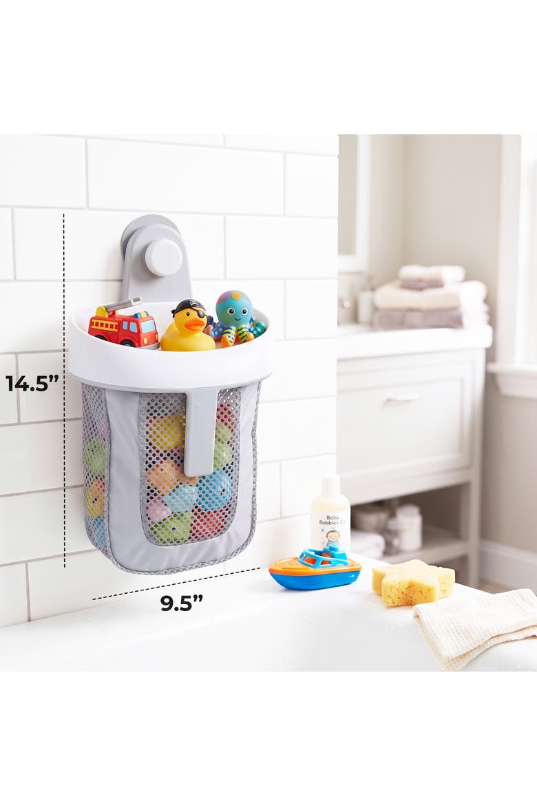 Mesh Hanging Bath Toy Storage Organizer with Suction Cup, Alternate, color, Grey