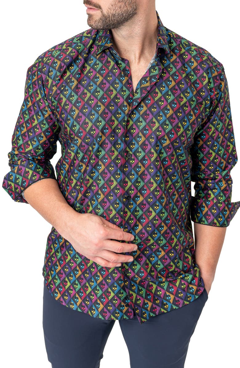 Maceoo Fibonacci Regular Fit Skullvoid Multi Button-Up Shirt, Alternate, color, 