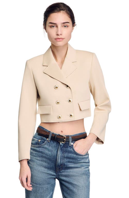 Sandro Cropped Buttoned Jacket In Sand