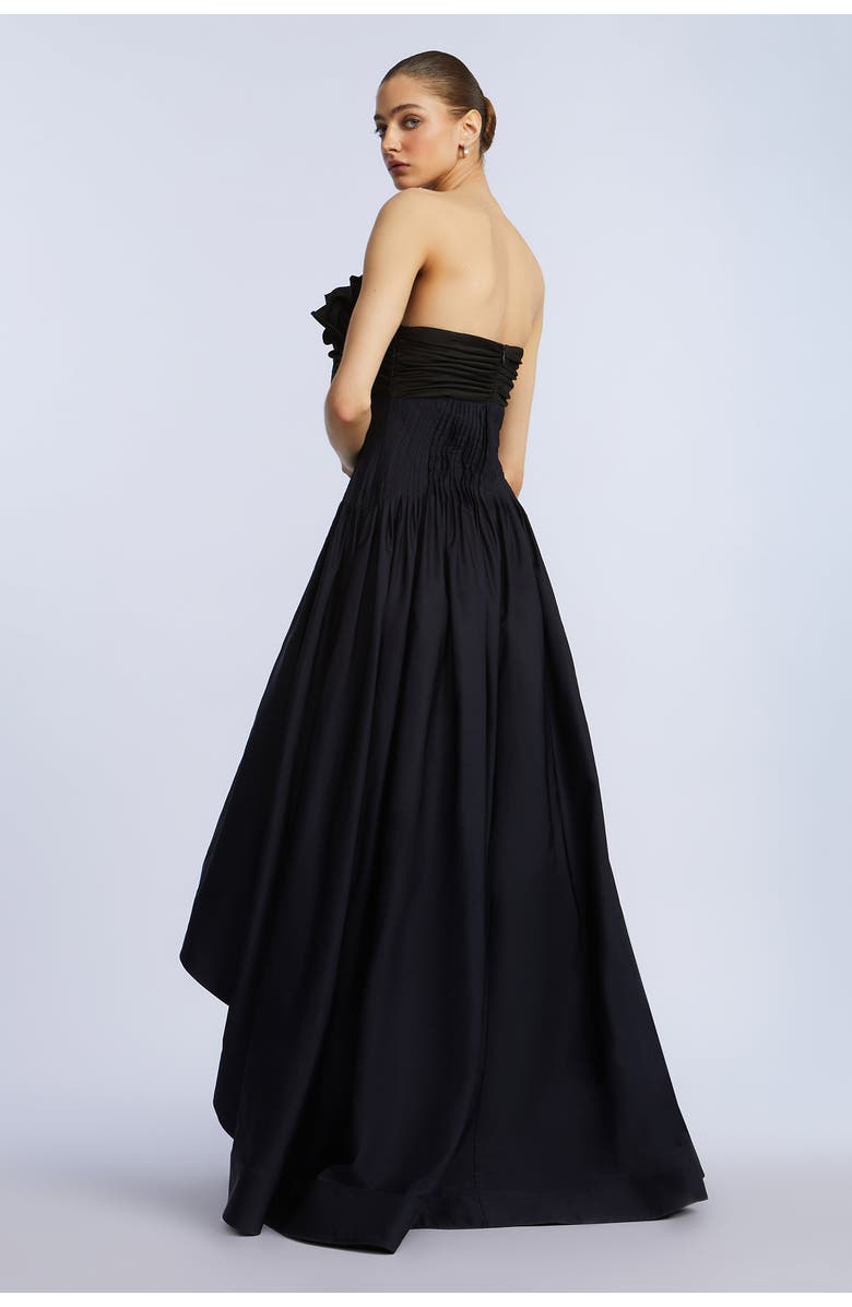 BCBGMAXAZRIA High Low Gown With Flower, Alternate, color, Black & Sky Captain Combo