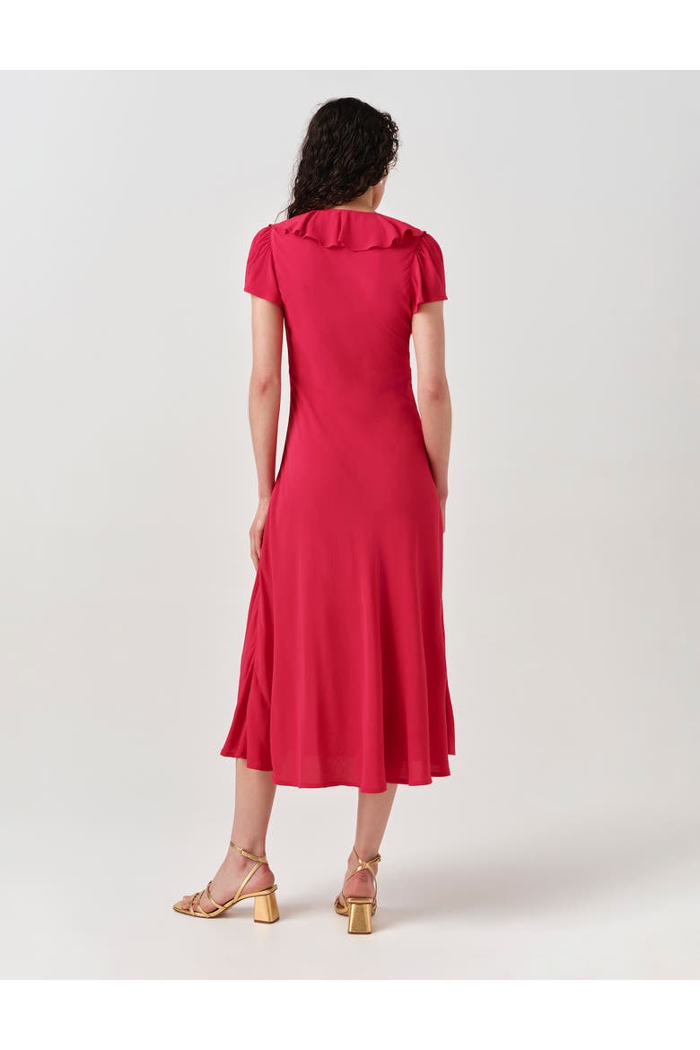 Kimmy Frill Neck Crepe Midi Dress, Alternate, color, Hot Pink