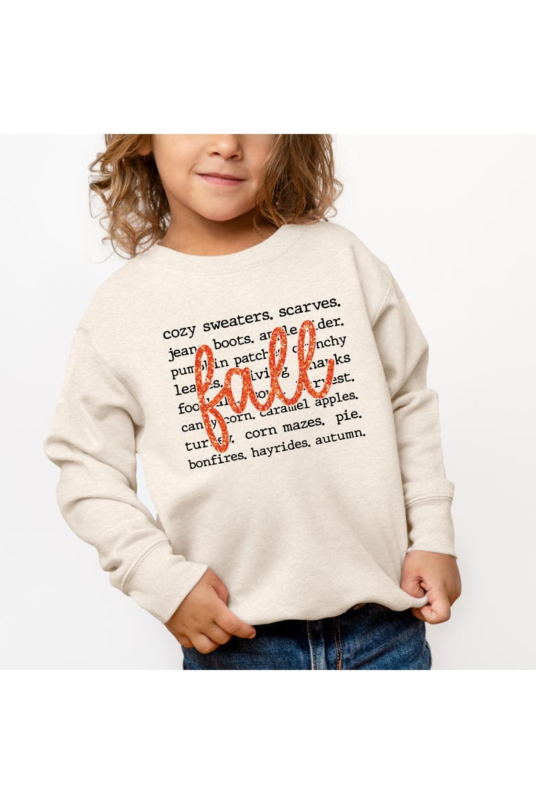 Fall Cursive Text Glitter Toddler Graphic Sweatshirt, Main, color, Natural