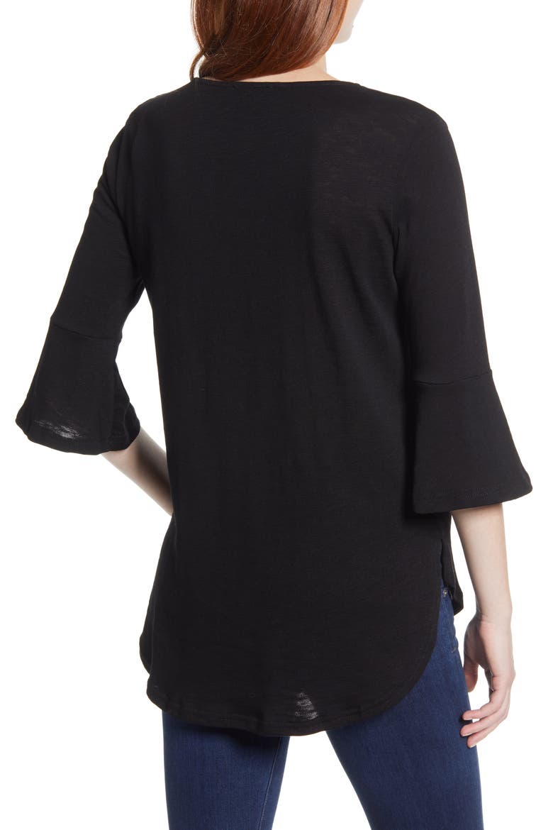 Zip Front Bell Sleeve Maternity/Nursing Top, Alternate, color, BLACK