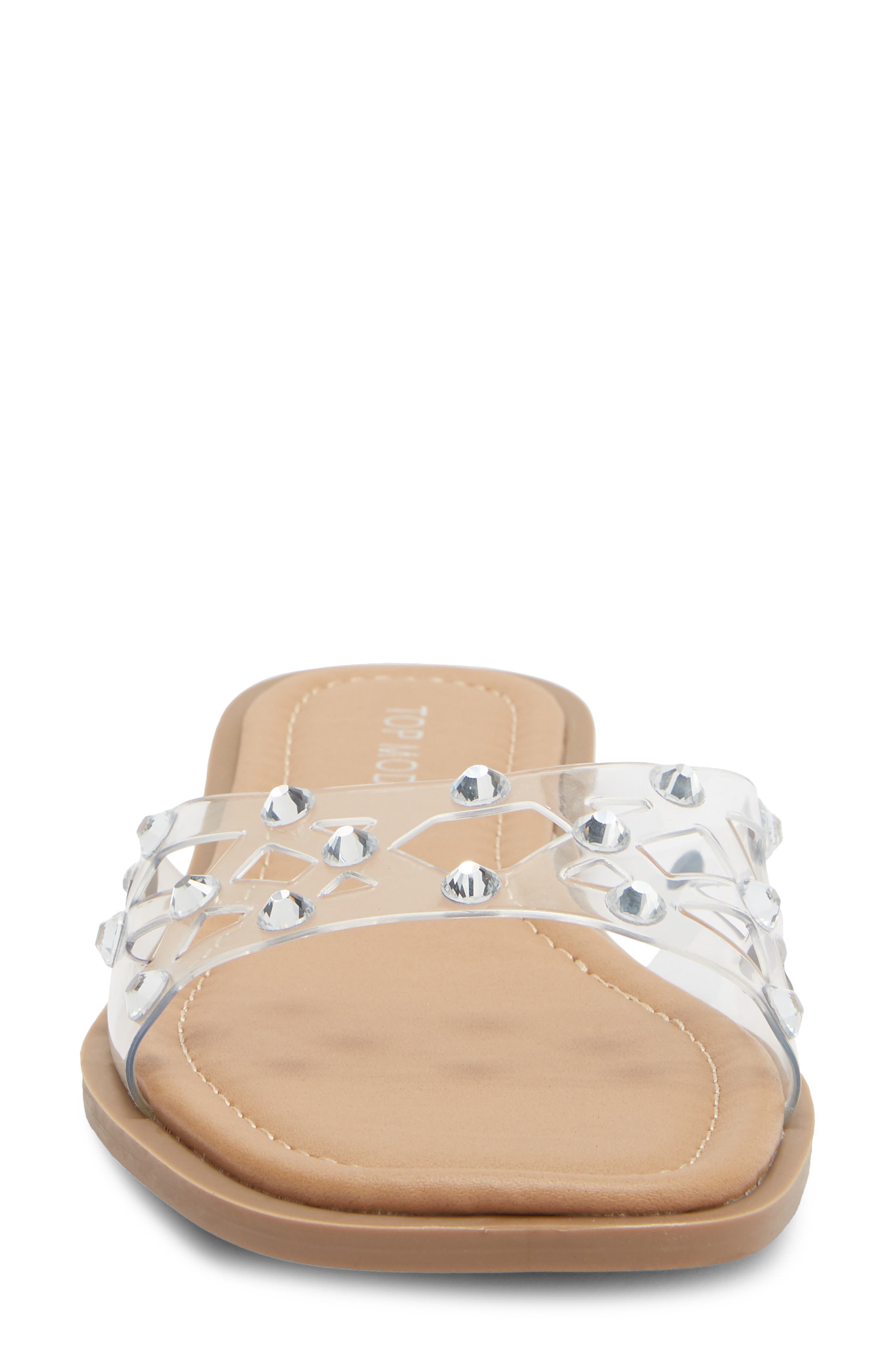 TOP MODA Zita Rhinestone Strap Slide Sandal, Alternate, color, Silver Pu