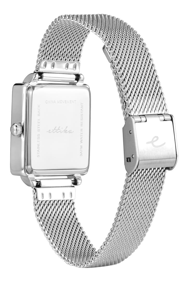 Square Case Mesh Strap Watch, Alternate, color, VANILLA AND SILVER