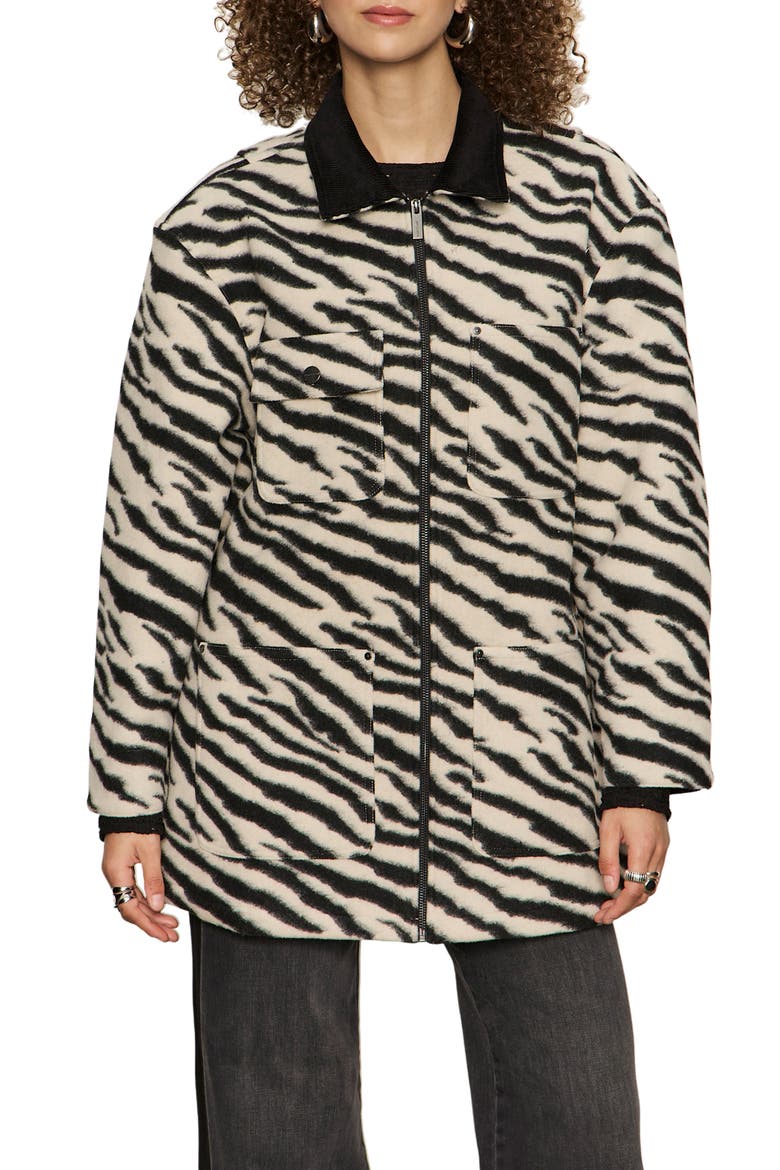 Soirée Zebra Print Barn Jacket, Alternate, color, STRIKING WHITE