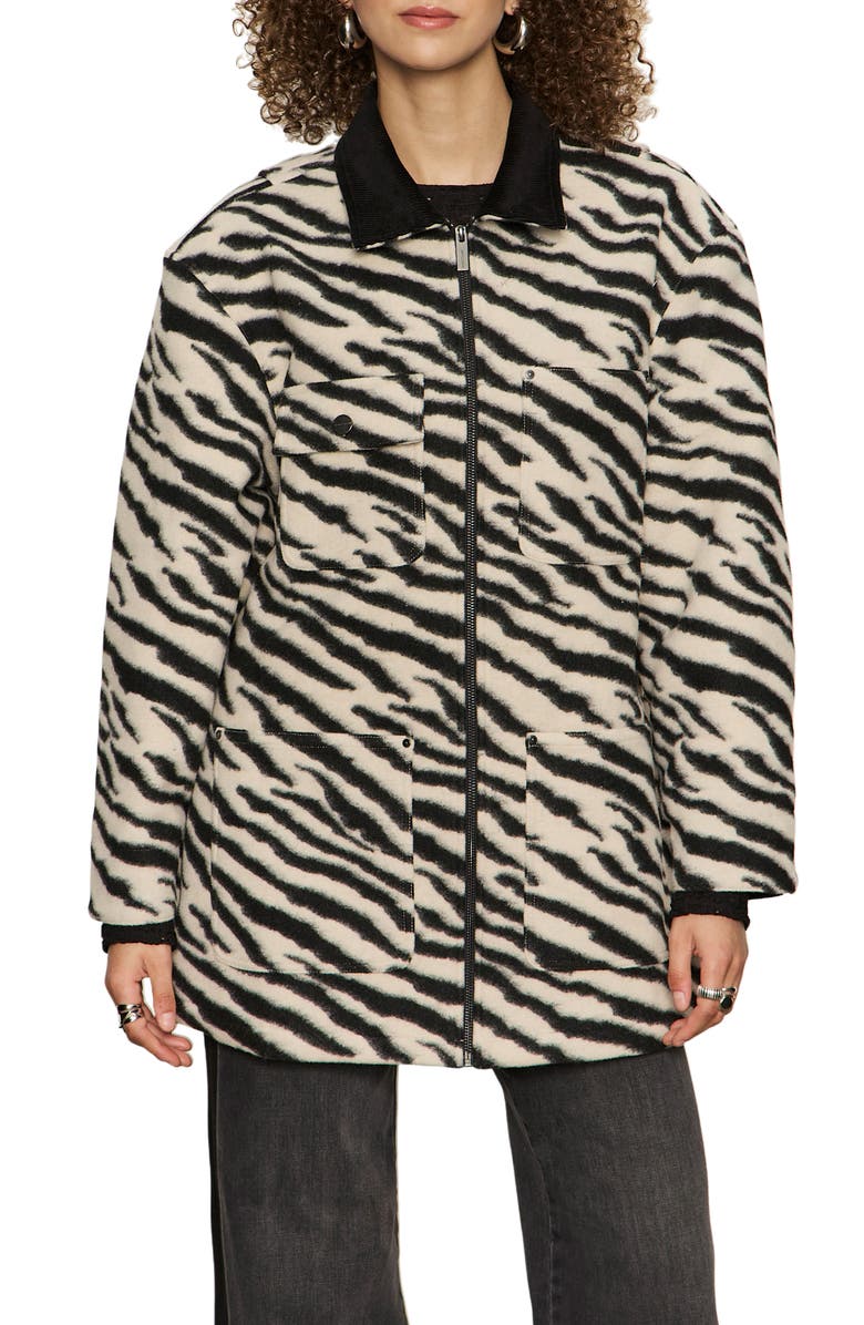 Sanctuary Soirée Zebra Print Barn Jacket, Alternate, color, Striking White