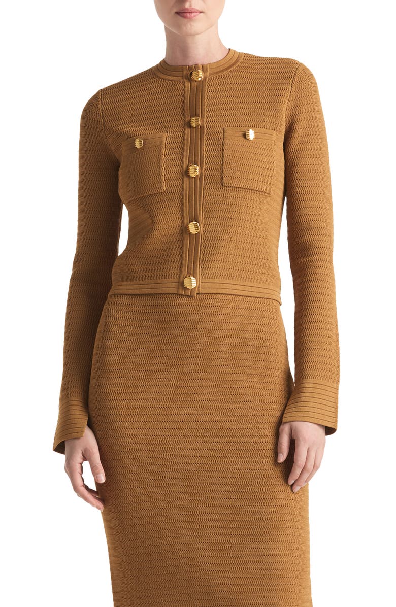 ST. JOHN Racking Stitch Knit Jacket, Main, color, Caramel