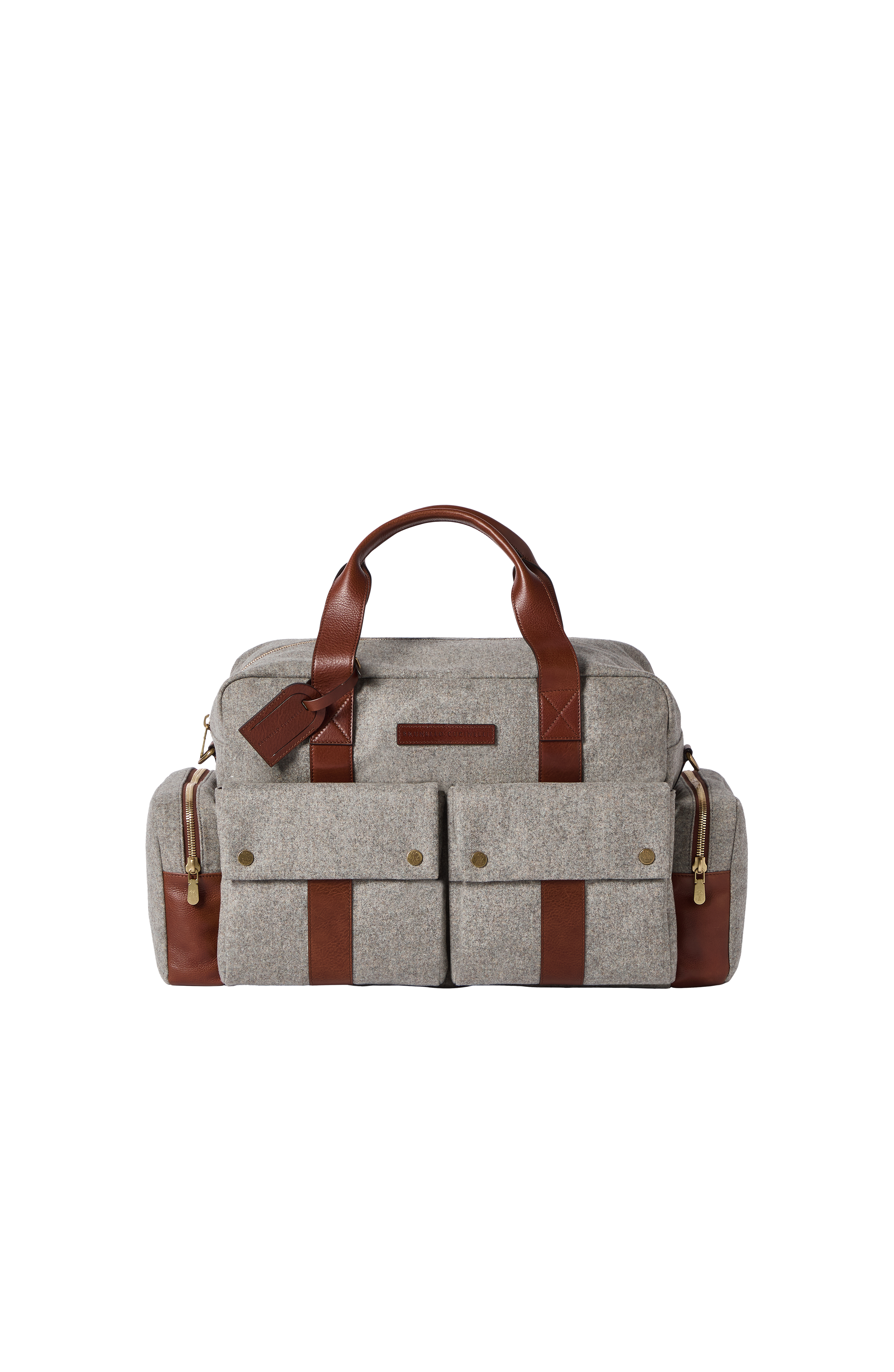 Brunello Cucinelli Virgin wool, alpaca and cashmere flannel leisure bag with grained calfskin inserts, Alternate, color, Medium Grey