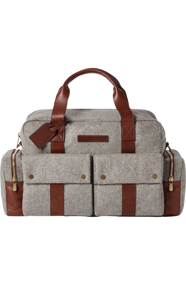 Brunello Cucinelli Virgin wool, alpaca and cashmere flannel leisure bag with grained calfskin inserts, Alternate, color, Medium Grey
