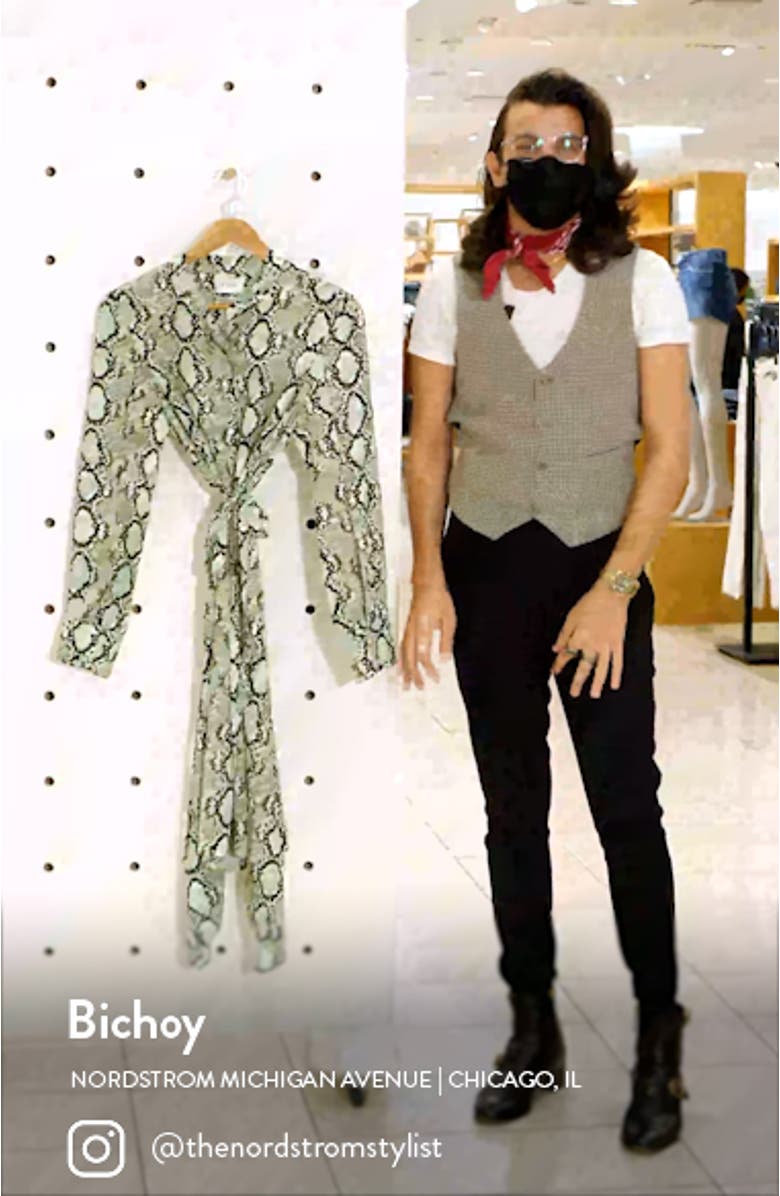 Snakeskin Print Crêpe de Chine Long Sleeve Midi Dress, sales video thumbnail