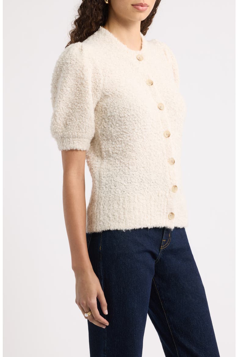 Puff Sleeve Textured Cardigan, Alternate, color, IVORY-BEIGE MARL