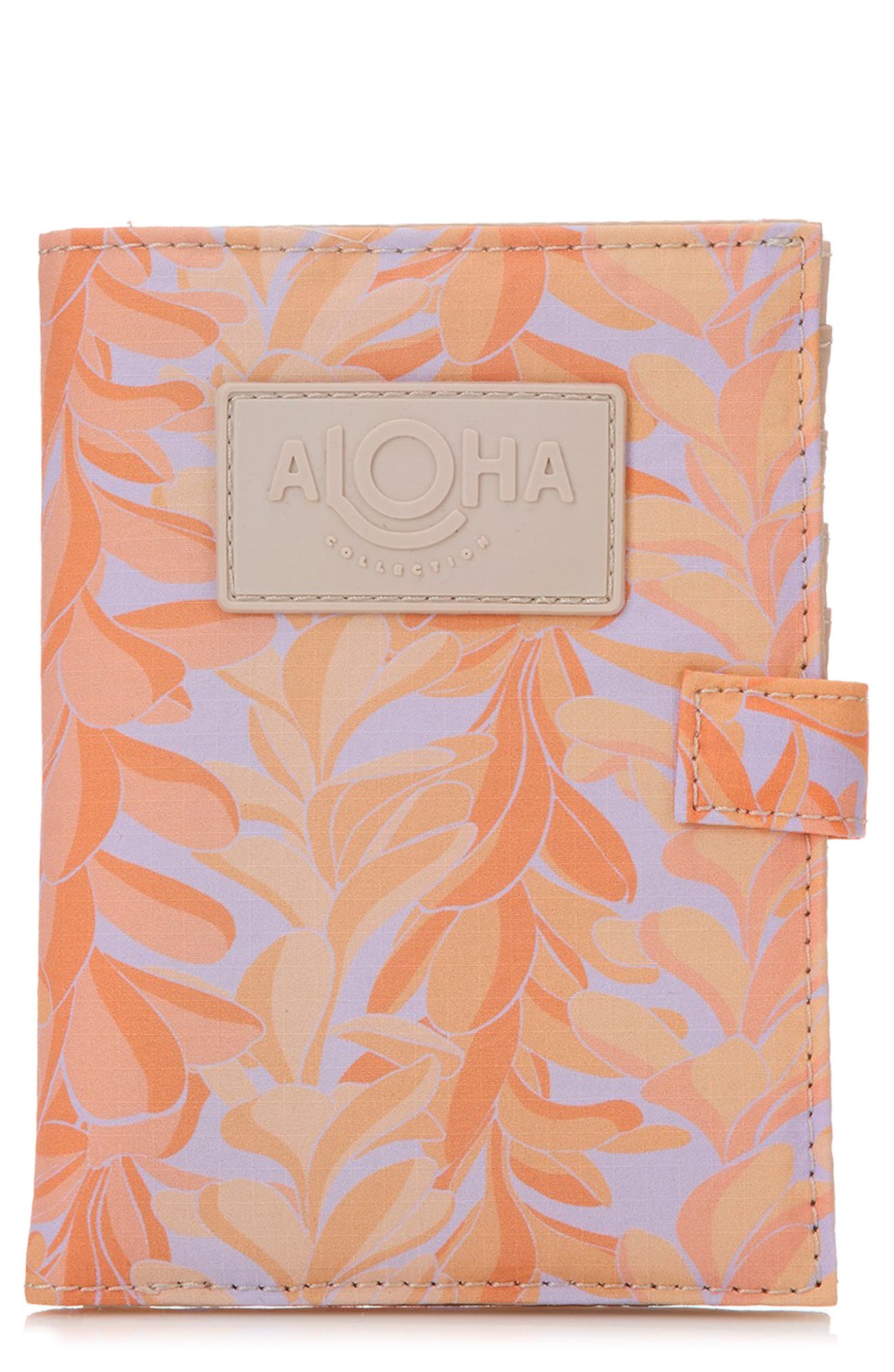 Aloha Collection Lei Stand Nylon Passport Holder, Main, color, Peachy