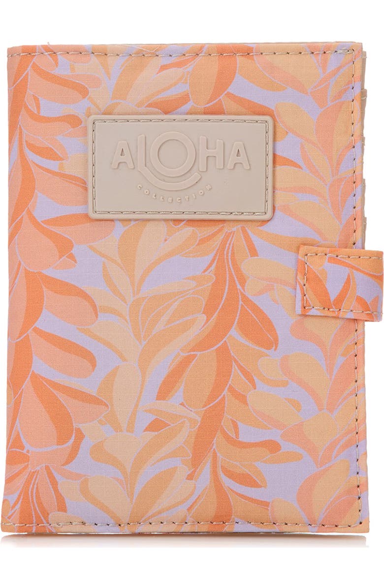 Aloha Collection Lei Stand Nylon Passport Holder, Main, color, Peachy