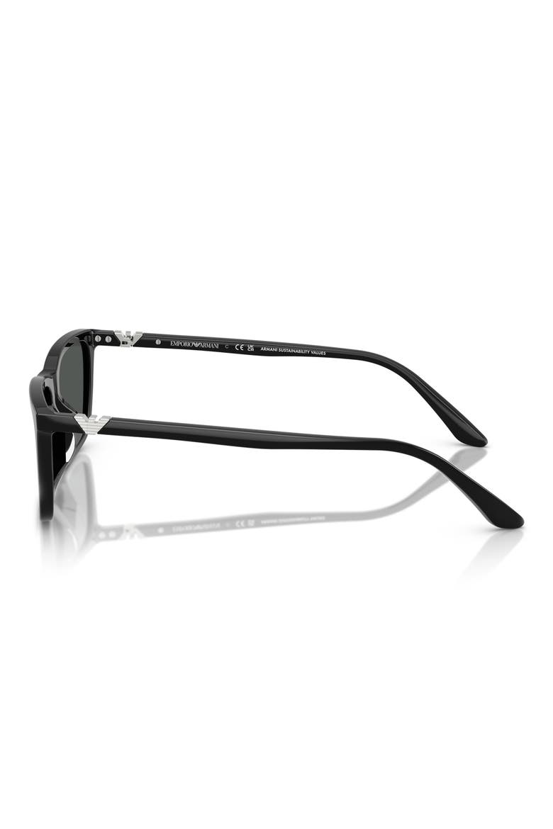 55mm Rectangle Sunglasses, Alternate, color, SHINY BLACK / DARK GREY