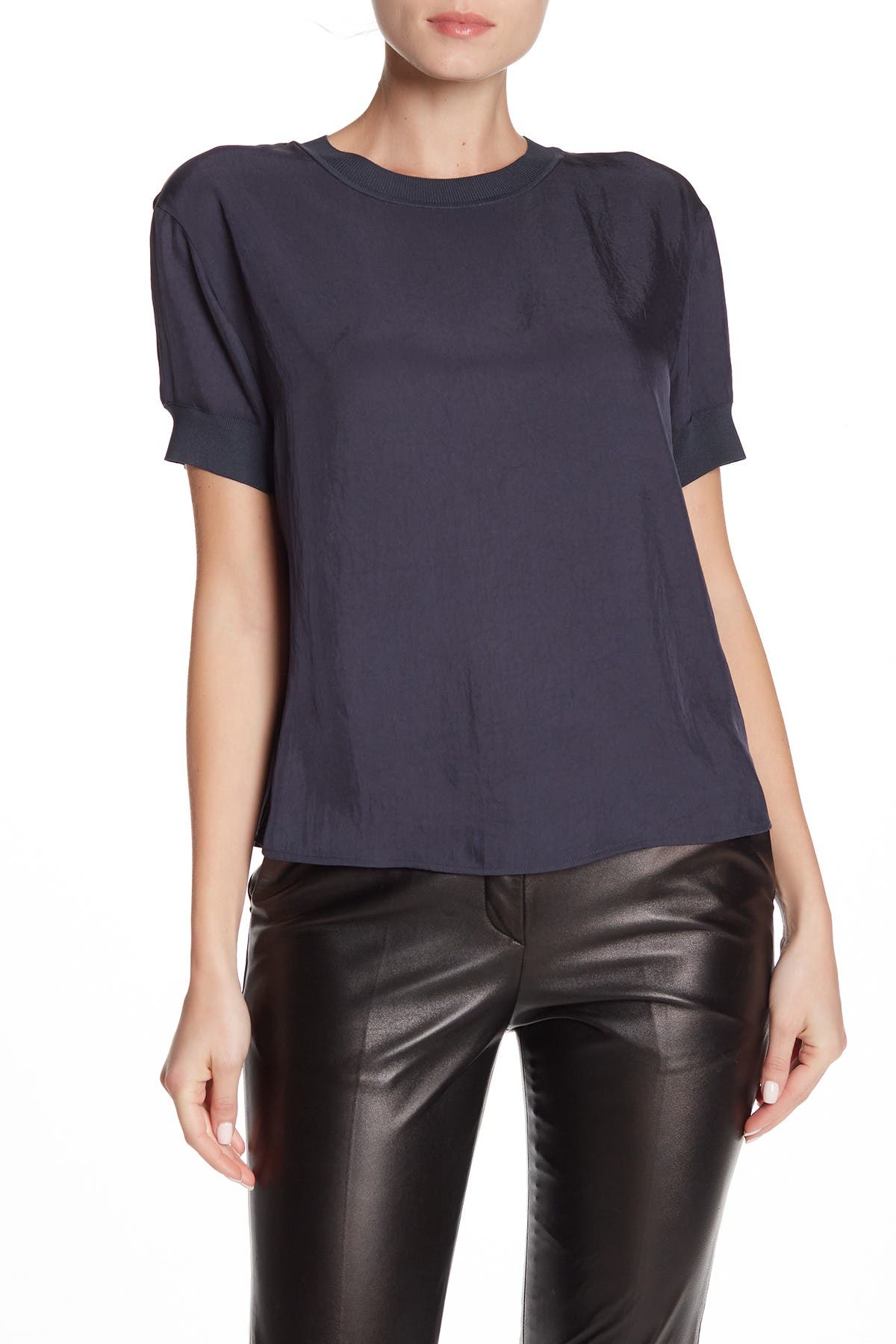 Vince Rib Trim Short Sleeve Blouse (Women) | Nordstromrack