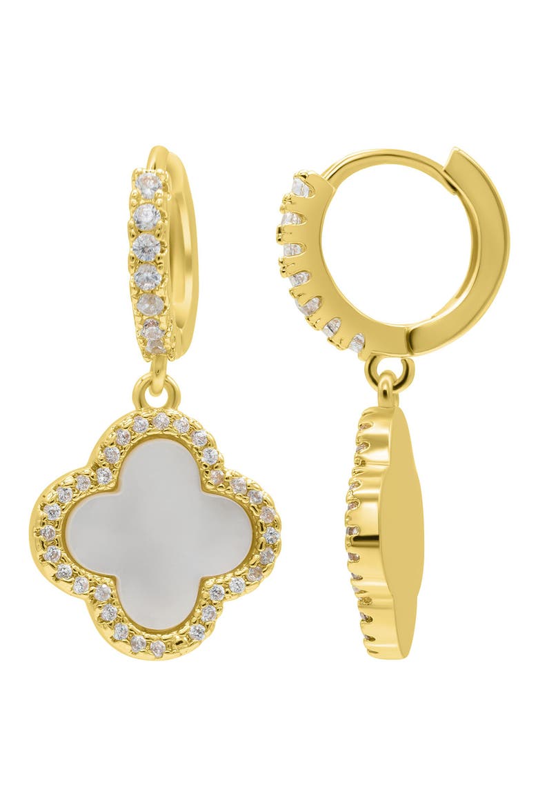 Clover Drop Huggie Hoop Earrings & Pendant Necklace Set, Alternate, color, GOLD