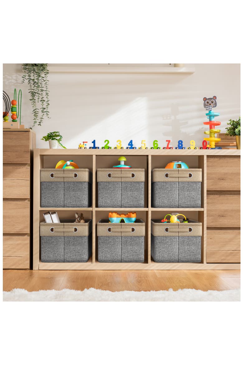 Set of 6 Collapsible Storage Bins, Alternate, color, GRAY