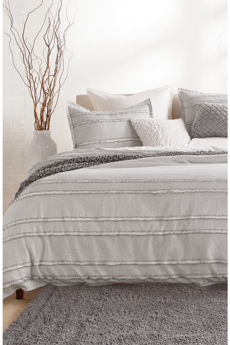 Fringe Stripe Duvet Cover & Sham Set, Main, color, GREY