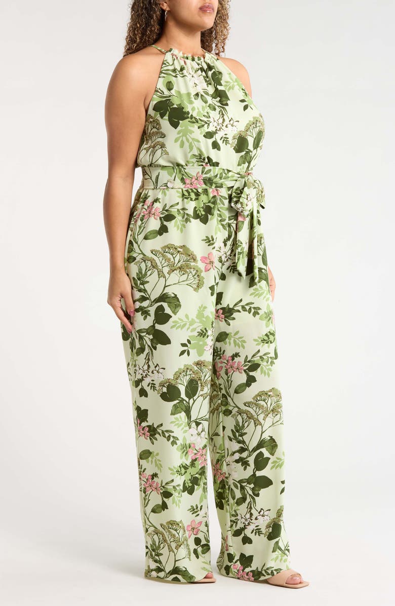 SUGARLIPS Zane Floral Lighthearted Trapeze Jumpsuit, Alternate, color, Green-Pink-Multi