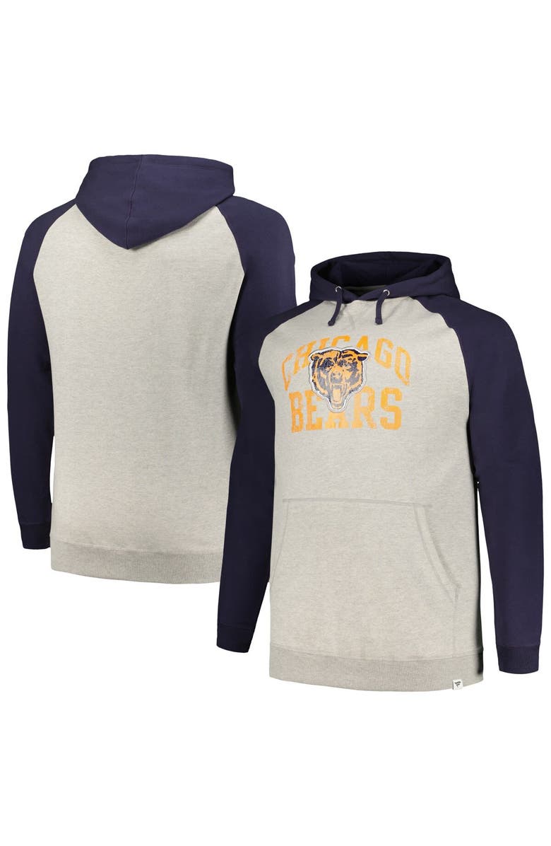 PROFILE Men's Profile Heather Gray/Navy Chicago Bears Big & Tall Favorite Arch Throwback Raglan Pullover Hoodie, Main, color,