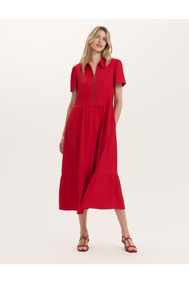 Orion Zip Front Midi Shirt Dress, Main, color, Red