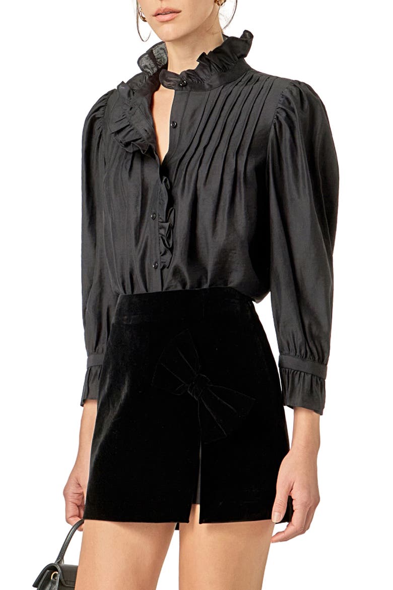 Ruffle Detail Shirt, Alternate, color, BLACK