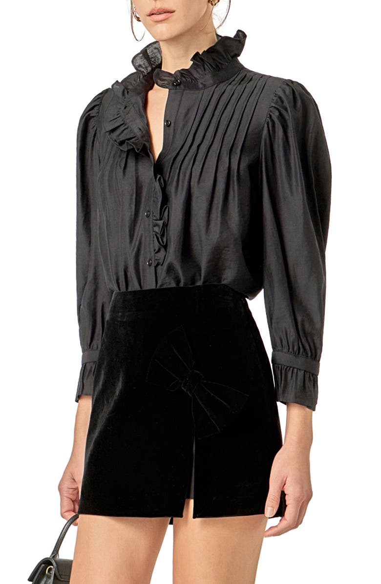 English Factory Ruffle Detail Shirt, Alternate, color, Black